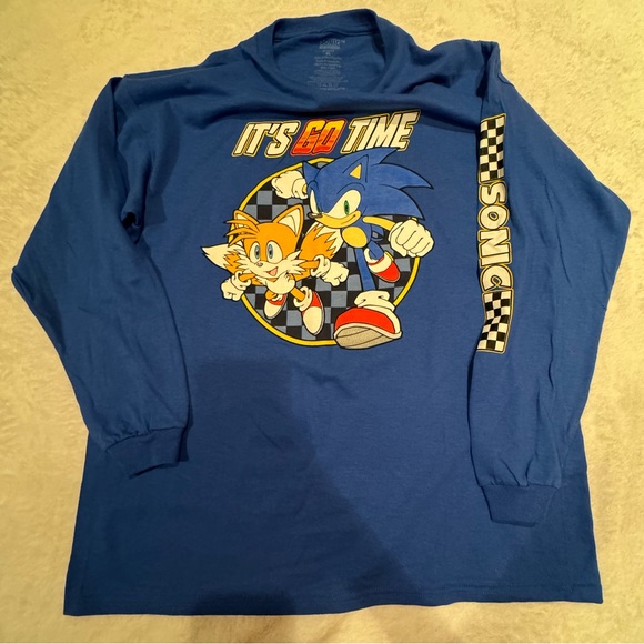 Sonic the Hedgehog Sonic & Tails It’s Go Time Blue Youth Shirt Size XL New - Picture 1 of 9
